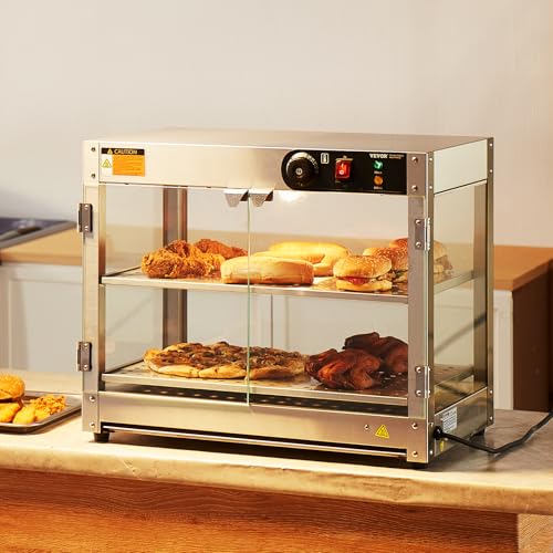 VEVOR 2-Tier Commercial Food Warmer Display, 800W Food Display Warmer with Light to Enhance Food Display, 86℉~185℉ Temperature Control, 58L Large Capacity for Hamburger, Pizza, Bread, Fried Chicken - size: 2-Tier-61Qt