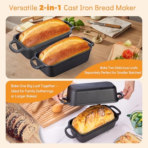 GRMImosa Cast Iron Loaf Pan with Lid, 9x5 Inch Sourdough Baking Pan - size: 9x5 Inch