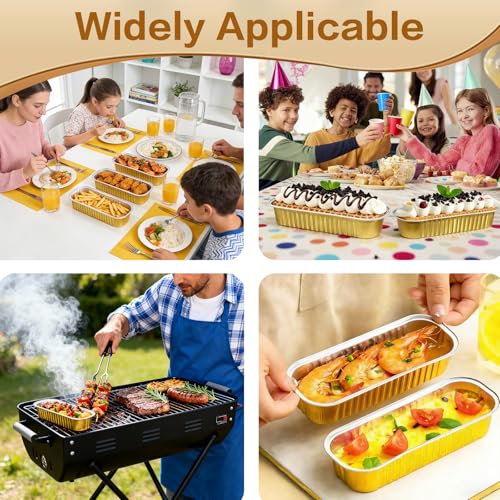 Mini Cake Pans with Lids and Spoons 200 Pack, Mini Loaf Pans with lids 6.8oz, Small Disposable Aluminum Foil Loaf Pans, Rectangular Baking Container for Party, Picnics and Housewarming (Gold) - color: Gold