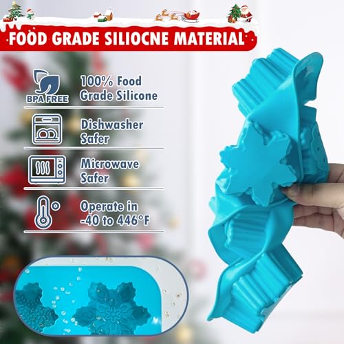 HKNMTT Snowflake Christmas Silicone Mold 12 Cavity 6 Shapes for Holiday Soap Chocolate Cocoa Bomb Ice Candy Oreo Covered Jello Xmas Winter Wax, Oven Safe Baking Frozen Moulds DIY Candle Craft Set - style: Snowflake - 2PCS