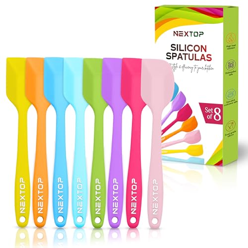 NEXTOP Silicone Spatula 8 Piece Set, Heat-Resistant Non-stick Rubber Spatulas Heat Resistant Seamless One Piece Design Non-Stick Flexible Scrapers Baking Mixing (11 Inches)