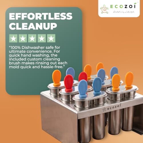 Ecozoi Stainless Steel Popsicle Molds with Rack, 6 Twin Round Ice Pop Makers, 30 Reusable Bamboo Sticks, 24 Silicone Seals, 3 oz, for Kids and Adults - size: Round-6 Twin Molds