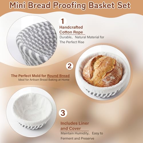 6 Set Mini Banneton Basket for Sourdough Bread Proofing, Blue Gray - color: Blue Gray, size: 5.5 x 2.36 Inches