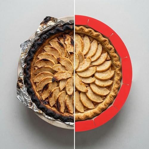 Silicone Pie Crust Shield Adjustable 8 to 11.4 Inch with 2 Finger Guards