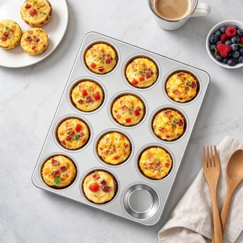 Homikit Stainless Steel Muffin Pan 12 Cups, 1 Pack Cupcake Tins Non Toxic - size: 12 Cup