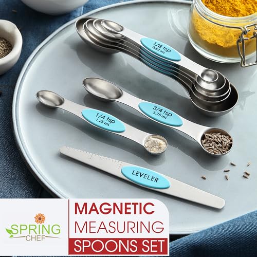 Spring Chef Stainless Steel 8 Magnetic Measuring Spoons, 2 Pack, Aqua Sky - color: Blue (Aqua Sky), size: 2-Pack