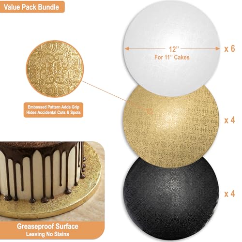 0.5" Cake Drums 12 Inch (14 Pack) in White, Gold & Black Color Value Bundle - color: White + Gold + Black, size: 12"