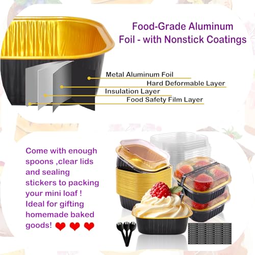 10oz Mini Cake Pans With Lids 50 Pack ,Mini Loaf Pans 4”x4” Cake Container - color: 10OZ-Black