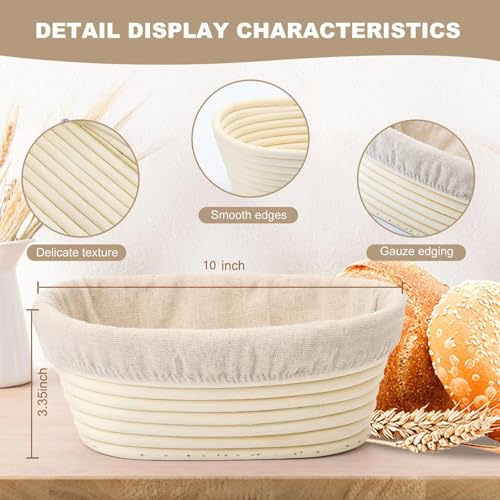Banneton Bread Proofing Basket, 2 Pack 10 inch Oval Shaped Sourdough Banneton Baskets, Banneton Bread Basket for Sourdough Baking Supplies - size: 10Inch