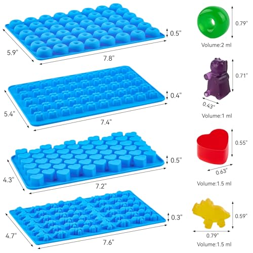 Puyeipt Silicone Gummy Candy Molds, 4 Pack, 201 Cavities