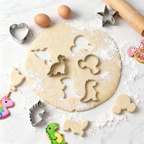 Stainless Steel Cookie Cutters, Mickey Unicorn Dinosaur Heart Star - color: 6 Pieces silver