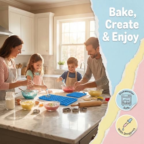 252 Cavity Square Silicone Candy Molds - Gummy Molds with Droppers, 2-Pack Flexible Chocolate Molds for Gummies, Hard Candy, Caramels, Ice Cubes, BPA Free Non-Stick Baking Molds - color: 252 Cavity Square Candy Molds