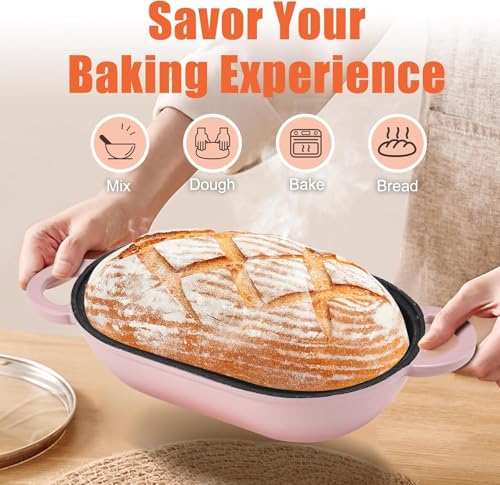2.5 QT Enameled Cast Iron Sourdough Bread Oven, Loaf Pan with Lid - color: Pink, size: 2.5 QT
