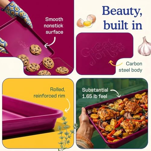 Great Jones Nonstick & Non Toxic Quarter Sheet Pan 13.5" x 9.5" (Raspberry) - color: Raspberry, size: Little Sheet (13.5" x 9.5")