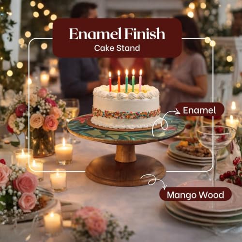 nestroots Cake Stand, Wood with Steel Base, Round Cupcake Stand (Mango Wood (10" x 4.5"))