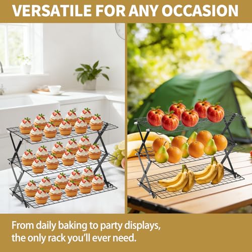 3-Tier Stackable Cooling Rack for Baking, Collapsible Wire Cookie Rack with Adjustable Heights, Non-Stick Roasting & Drying Rack for Cupcakes, Pies and Pastries, Space-Saving Kitchen Essential - size: 3 Tiers