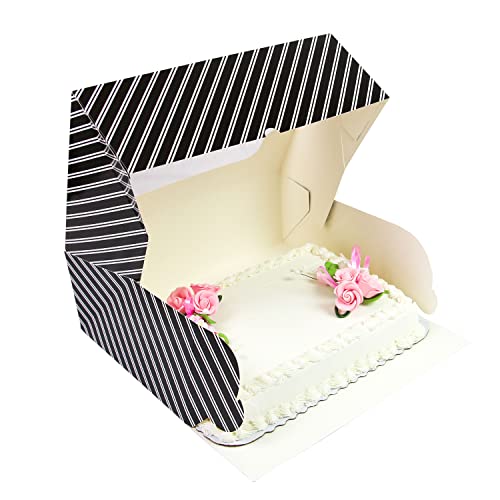 Global Sugar Art 10-Count 14x10x5 Quarter Sheet Cake Box with Window, Black - color: Black Stripe