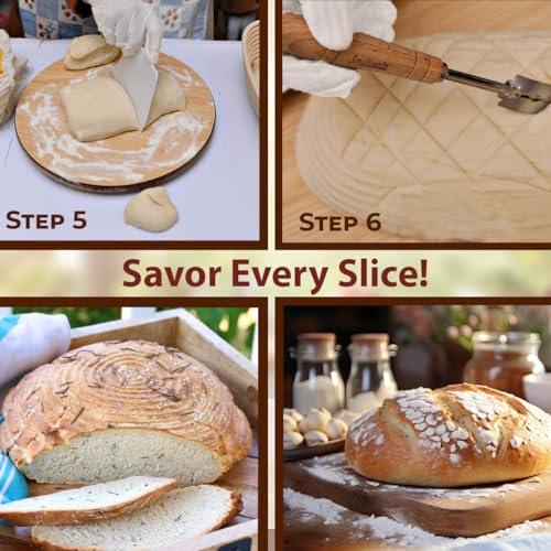 Set of 2 Banneton Bread Proofing Basket with linen Liner, 9" Round & 10" Oval bread basket with 9 Essential Bread Making Tools – Rattan Sourdough Banneton Basket Kit for Baking Enthusiasts