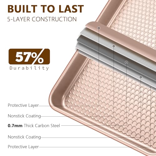 Wildone Baking Sheet Pan Set of 2, Honeycomb Embossed Nonstick Cookie Sheet - color: Textured Rose Gold, size: 17.5x12x1 inch Set