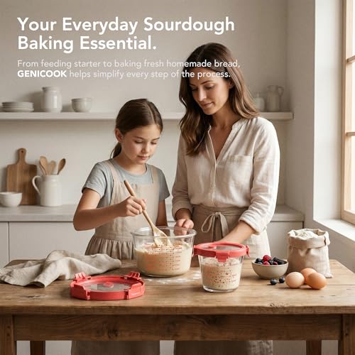 2 Set Red Sourdough Starter Jars, Wide Mouth Sourdough Container - color: Red