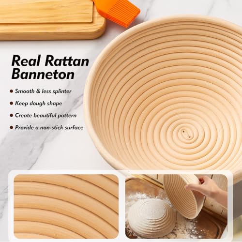 Friheten Sourdough Starter Kit,Sourdough Bread Baking Supplies,40oz Sourdough Starter Jar,Banneton Bread Proofing Basket Set with 9" Round & 10" Oval,Sourdough Bread Baking Tools