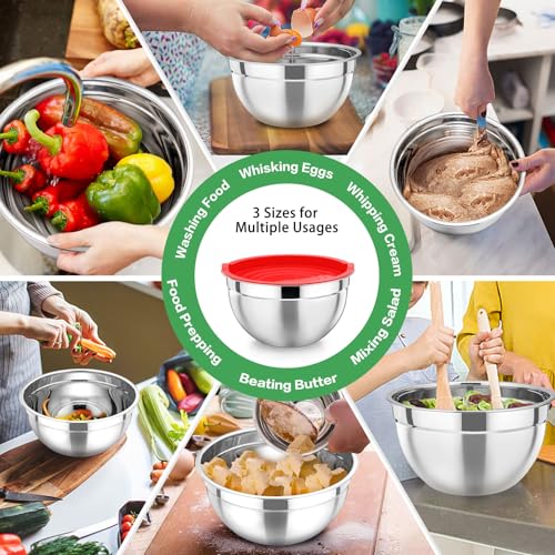 P&P CHEF Stainless Steel Mixing Bowls with Airtight Lids, Multicolor - color: Multicolor, style: Airtight Lids