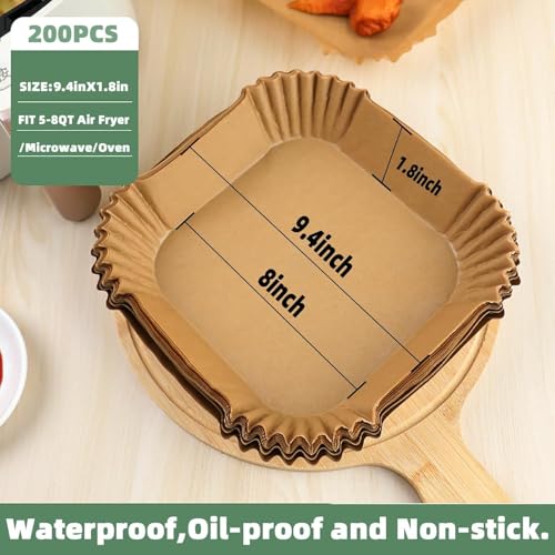 Air Fryer Liners Disposable, LYHOLKEER 200PCS 8" Square Parchment Paper, Non-Stick & Oil-Proof, Unbleached, Fits Ninja AF141 5 QT AF181 6.5QT, Cosori, Chefman, Instant Pot 6 QT, Other 5-8QT Air Fryers - size: 200PCS 8in Square for 5-8 QT