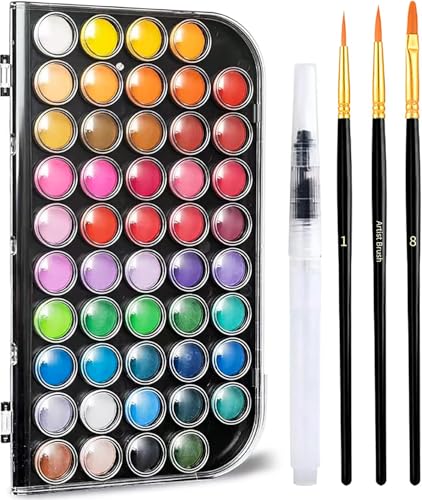 GETHPEN 48 Colors Watercolor Paint Set with 4 Brushes Pen, Travel Design - color: Black