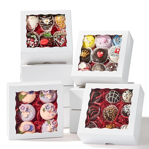 20pcs 6"x6"x2½ White Bakery Boxes with Window Cookie Boxes Small Cake Boxes Macaron Boxes Pie Boxes Truffle Chocolate Boxes - color: White