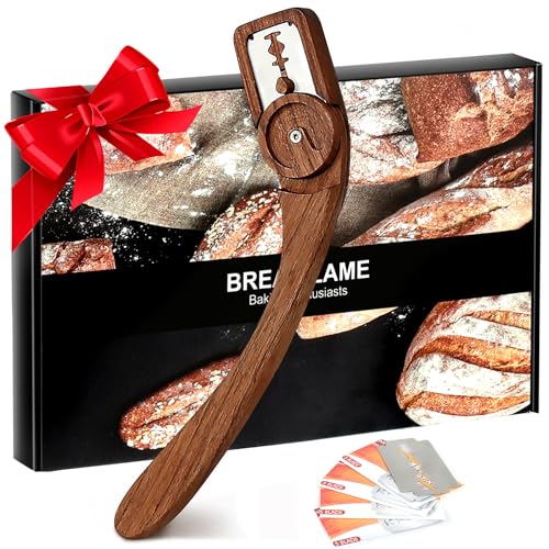 Innovative Magnetic Bread Lame Bread Scoring Tool,Bread Lame Cutter,Bread Scoring Knife for Bread Baking & Sourdough Baking,Bread Razor Tool with 5 Razor Blades-Black Walnut Wood