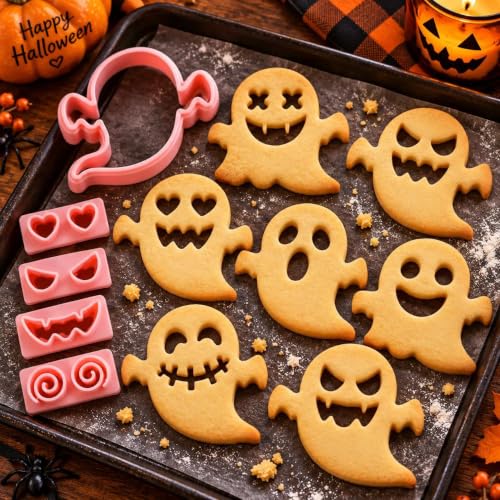 Ghost Halloween Cookie Stamps Set, 10 Pieces 3D Pressable Cookie Cutters - color: Ghost