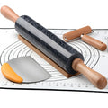 18.5 inches Marble Rolling Pin,Large Non-Stick Dough Roller,for making pizza, cookies,pie crusts, and pasta.with Silicone Pastry Mat,Stainless Steel Scraper,and Small Wooden Roller Pin(Black) - color: Black-2