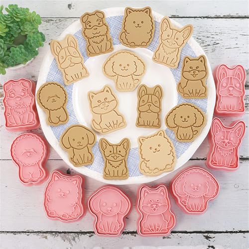 Ishang Dog Shaped Cookie Stamps Set Plastic 8Pcs