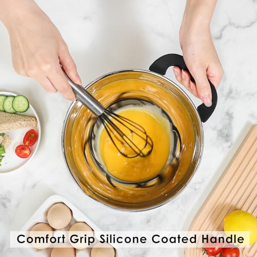 Rorence Stainless Steel Mixing Bowls: Stackable Mixing Bowl Set with Lids and Handles Non-slip Silicone Bottom Nesting Bowls for Kitchen Set of 3 - Black - color: Black