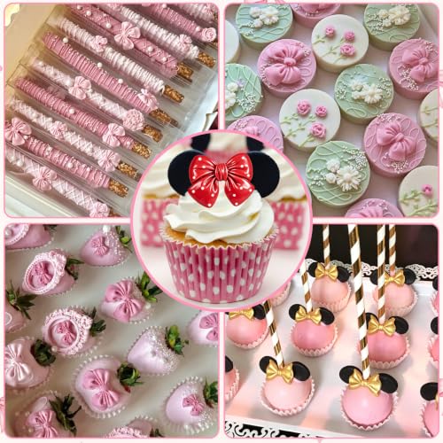 Bow Mold Silicone, Mini Bows Candy Chocolate Mold Bow Cake Silicone Molds - color: 5 Pcs Bow Fondant Molds, Pink