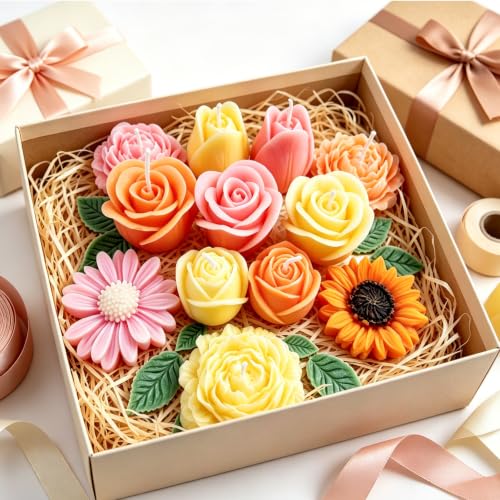 7 Pcs Flower Candle Molds with Leaf Molds, 3D Flower Silicone Mold - color: 7 Pcs Flower Candle Molds With Leaf Molds