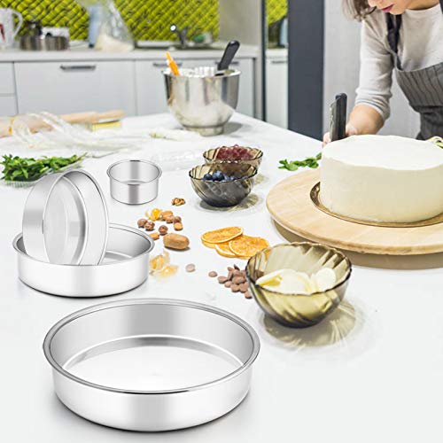 TeamFar Cake Pan, Stainless Steel Round Baking Pans Set for Layer Cake Pie