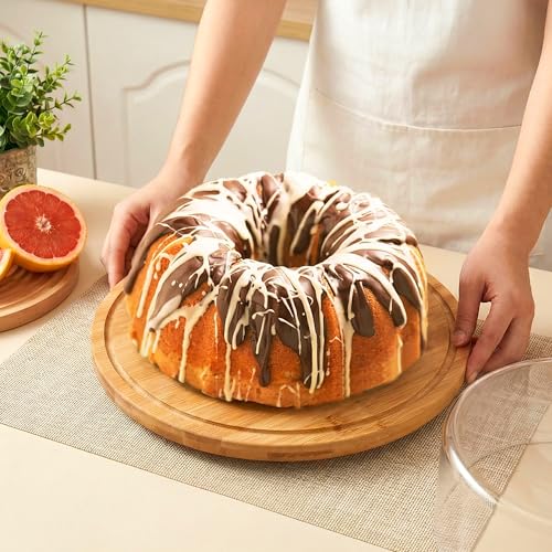 Cake Stand with Lid 12.8in Bamboo Cake Plate with Dome Cover Cake Display Server Tray Holder for Birthday Party Kitchen Weddings Baking Gifts