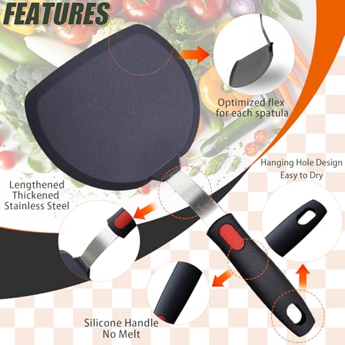TOTDTDA 3-Pack Large Silicone Spatula Turners for Nonstick Cookware