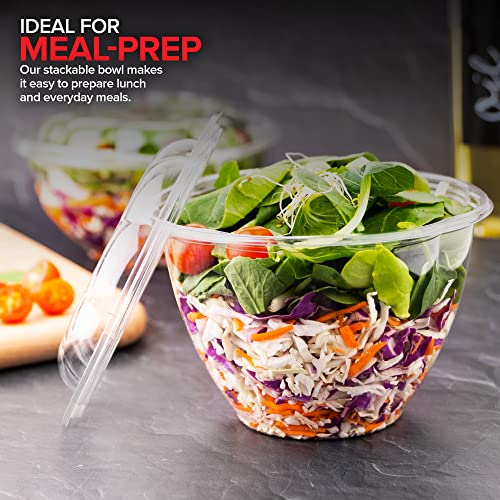 Plastic Bowls with Lids (50 Count) 48 Oz. Disposable To-Go Containers – Large Airtight Bowls for Dinner or On-the-Go Meals - size: 48oz