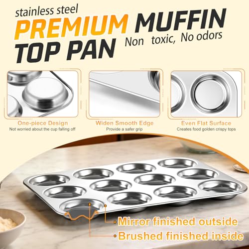 P&P CHEF 12-Cup Muffin Top Pan, Cupcake Pan with Shallow Side, 1PC & Silver