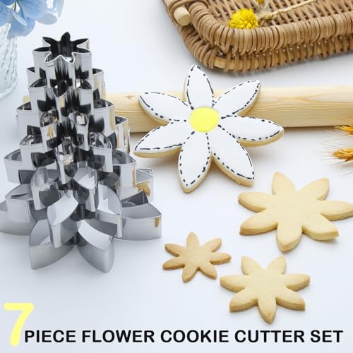 7 Pcs Flower Cookie Cutters - 4.5", 3.7", 3.5", 3", 2.5", 1.9", 1.7"