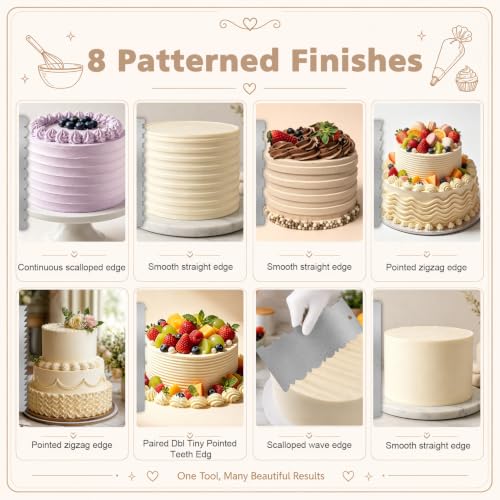 5PCS 9 Inch Cake Scraper Set Stainless Steel Smoother Comb Double Sides