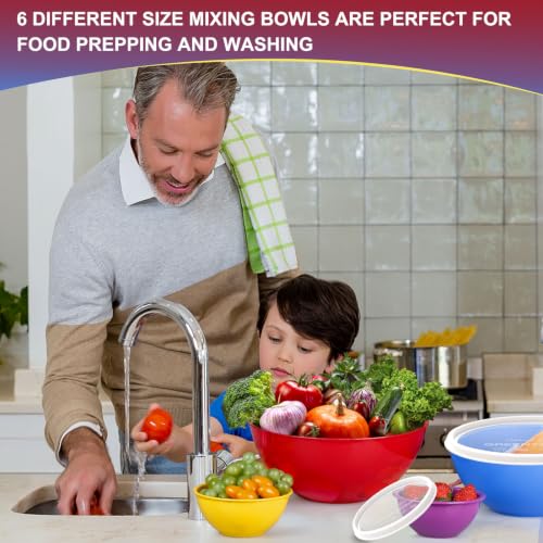 Greentainer Plastic Mixing Bowls with Lids Set for Kitchen, 6 Set Nesting Bowls for Mixing, Baking, Prepping, Cooking and Serving Food, Mixing Bowls Dishwasher, Microwave Safe - color: Red