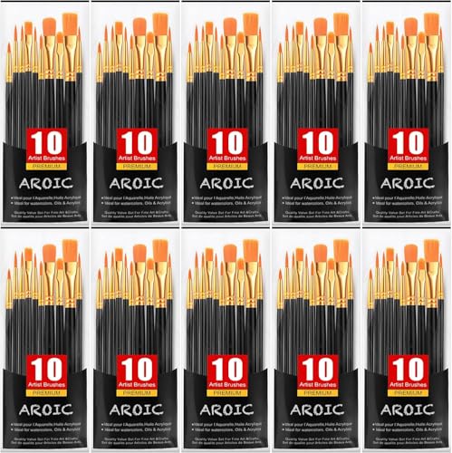 AROIC Paint Brush Set, 10 Pack 100 Pcs Acrylic Paint Brushes - color: Black, size: 100pcs-black