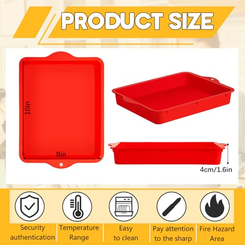 Geetery Set of 4 Silicone Square Cake Pan Silicone Brownie Pan Nonstick Baking Mold for Muffin Bread Rice Crispy Lasagna Pie, Red(12 x 8.7 x 1.6 Inches) - size: 10 x 8 x 1.6 Inches