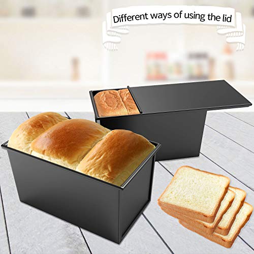 CHEFMADE Pullman Loaf Pan with Lid, 1Lb Dough Capacity Non-Stick Rectangle Flat Bread Pan, Carbon Steel Bakeware Toast Mold with Cover for Baking Bread - Black - size: Black 1 lb Flat