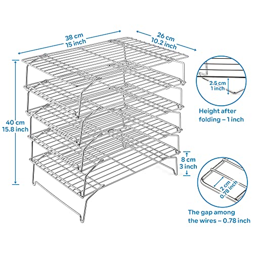 Leonyo 5-Tier 15x10IN Cookie Cooling Rack for Cooking Stackable Collapsible