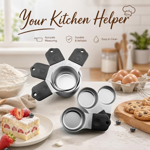 XSNBRD Magnetic Measuring Cups Set, 7-Piece Stainless Steel Stackable - color: Black