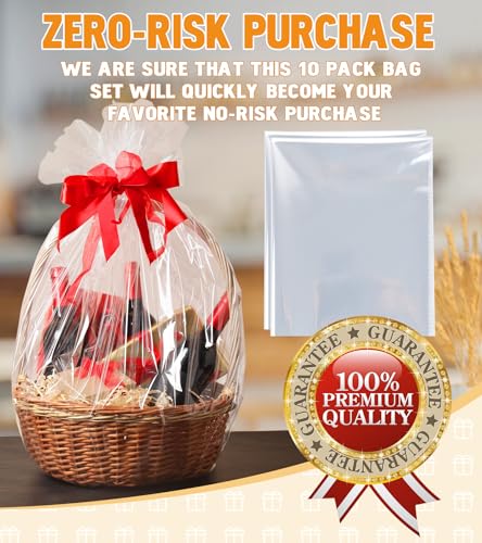 Yuiicaov 10PCS Extra Large Cellophane Bags, 50x60 Inches Clear Cellophane Wrap for Gift Baskets, Jumbo Huge Clear Gift Bags, Packaging Gifts 2.8 Mil Thick - size: 50x60 Inch(Pack of 10)